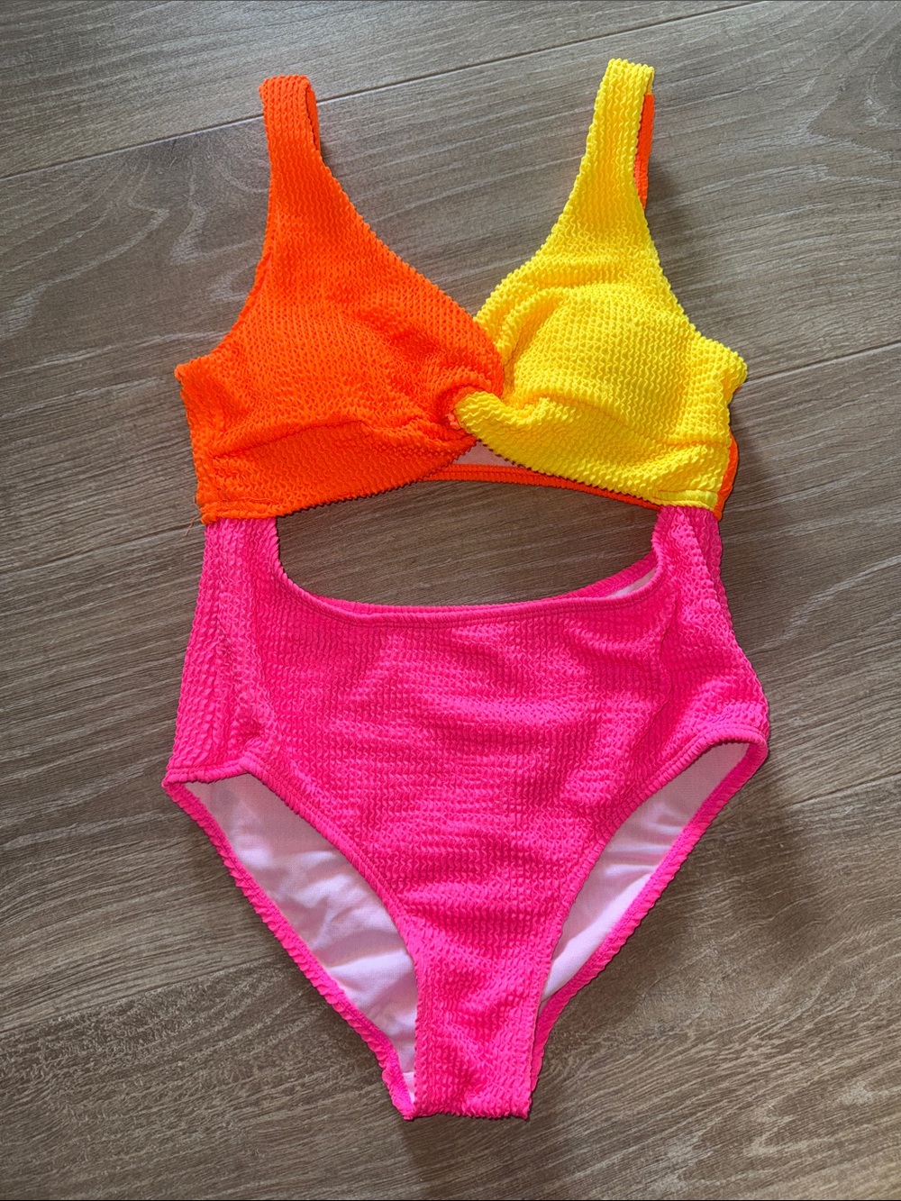 Kids Colorblock One-Piece Swimsuit - Neon Pink, Yellow & Orange